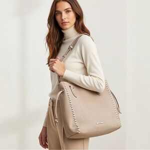 Brahmin Beige Shoulder Bag with Braided Accents